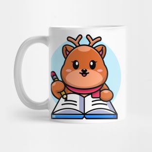 Cute deer writing on book with pencil cartoon Mug